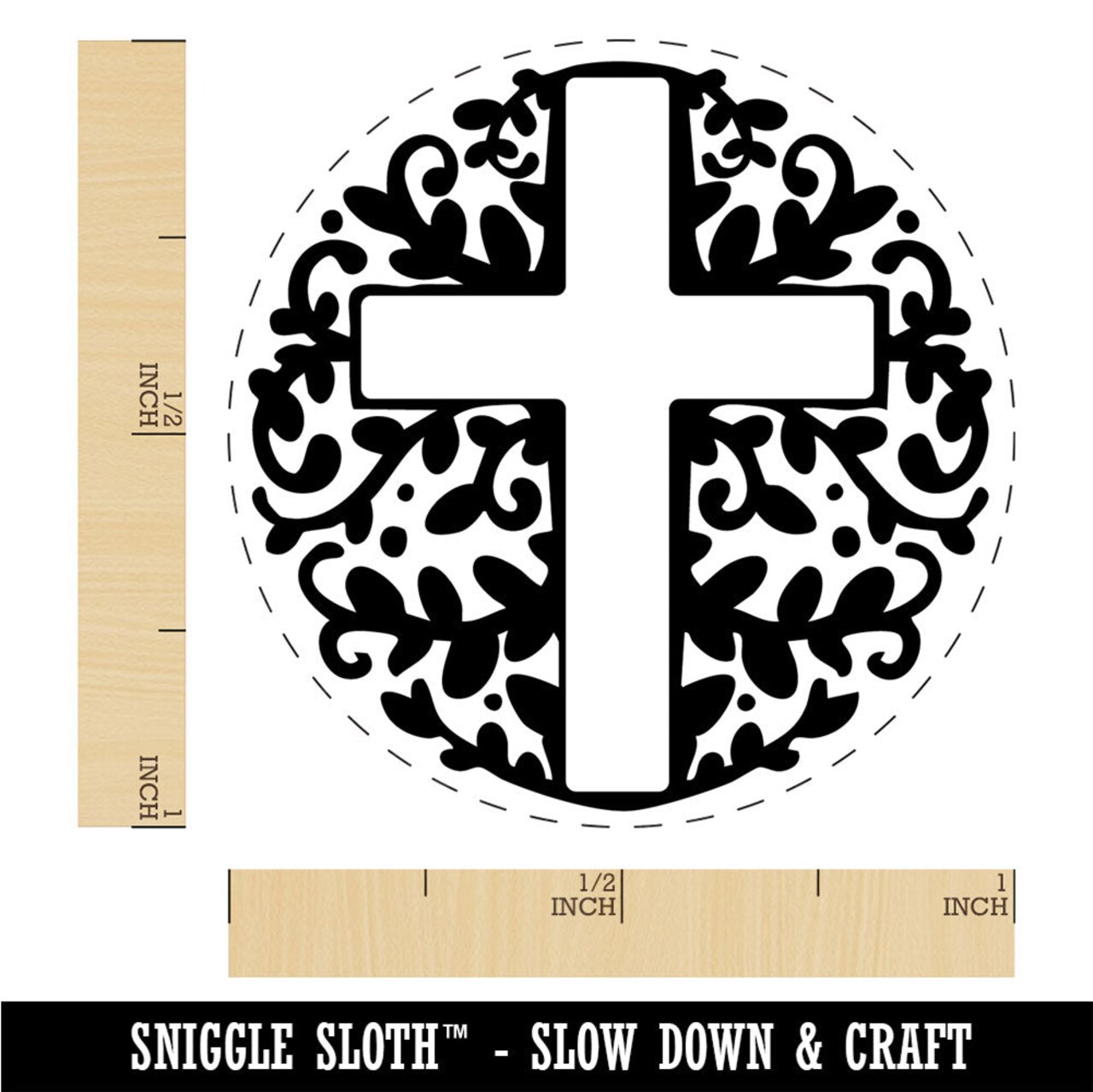 Ivy Floral Cross Easter Christianity Religious Symbol Rubber Stamp for Stamping